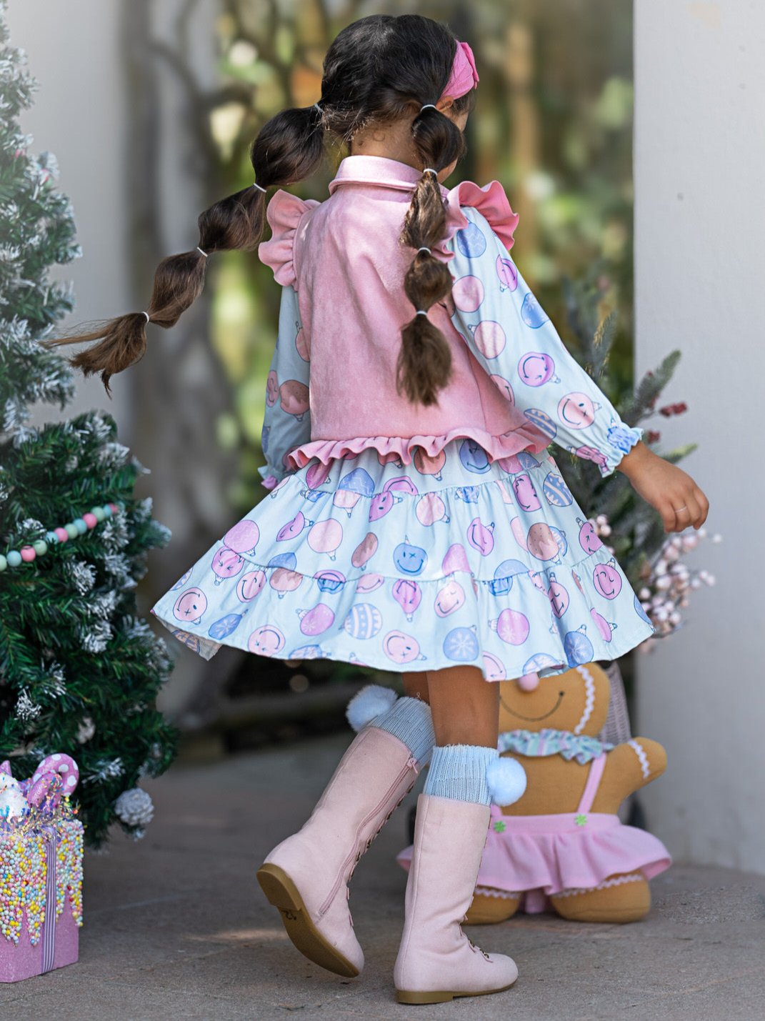 SmileyWorld Feeling Festive Faux Suede Vest and Dress Set