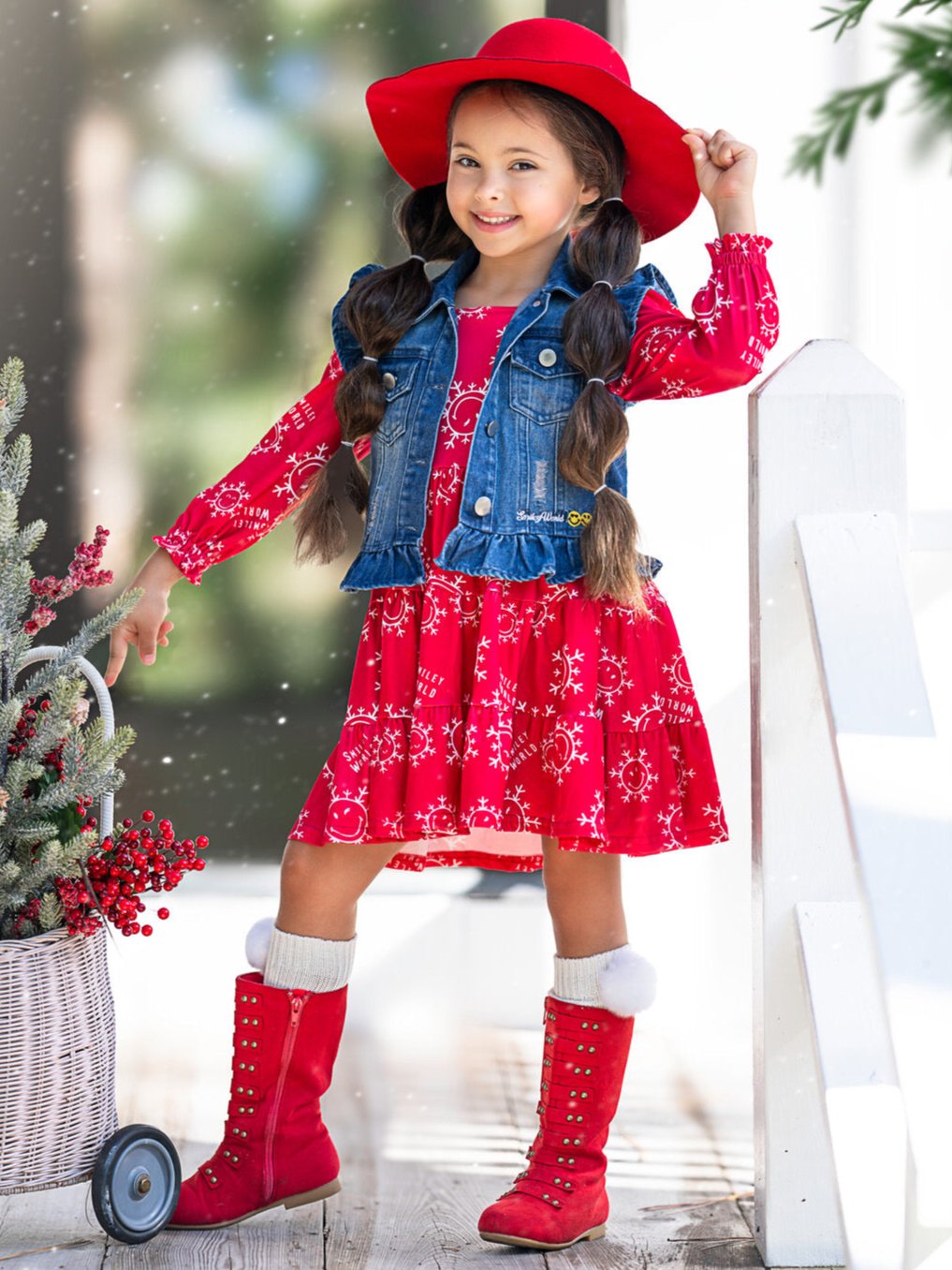 SmileyWorld Happy Snowflake Denim Vest and Dress Set