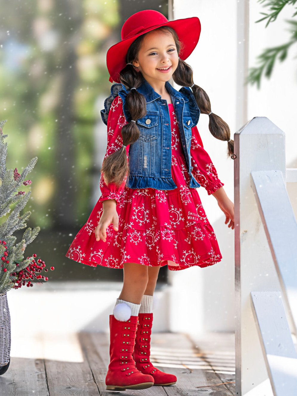 SmileyWorld Happy Snowflake Denim Vest and Dress Set