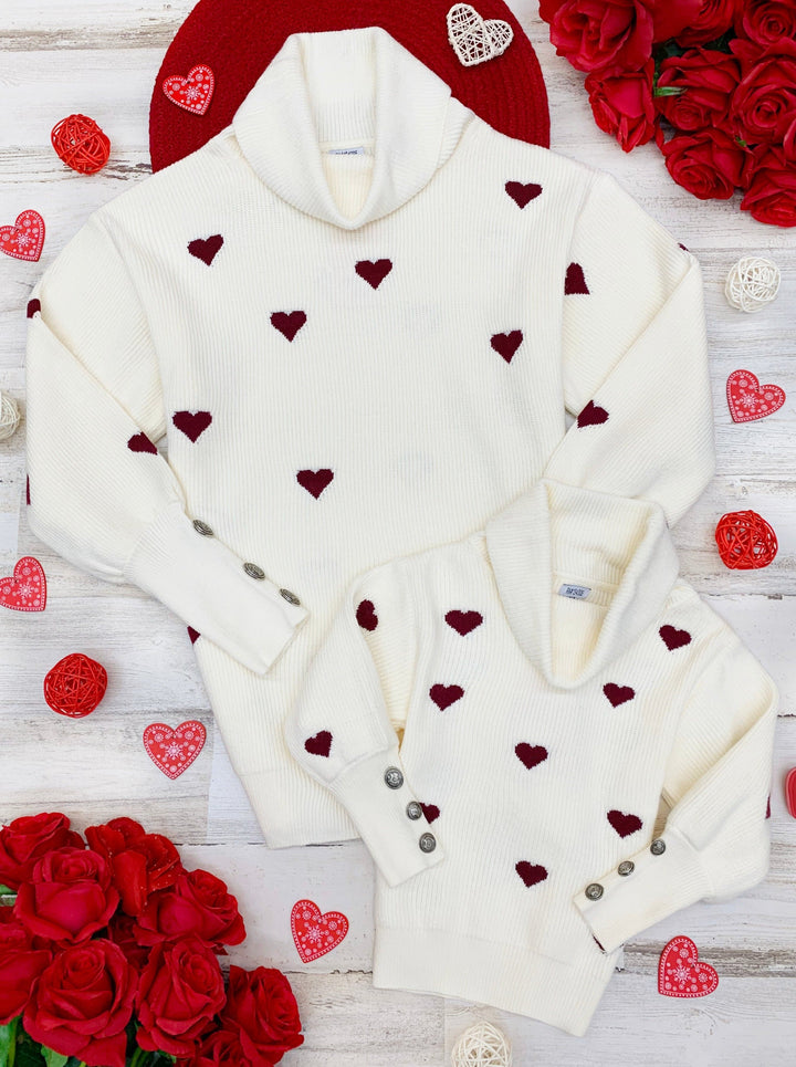 Mommy & Me Sweaters | Heart Print Turtleneck Sweater | Mia Belle Girls