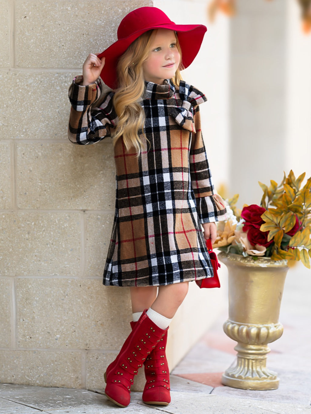 Classic Plaid Long Sleeve Shift Dress