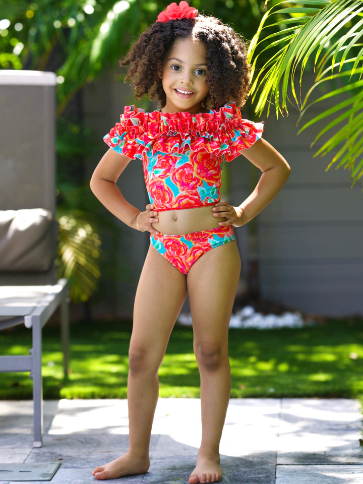 Tropical Garden Ruffle Tankini Two Piece Swimsuit