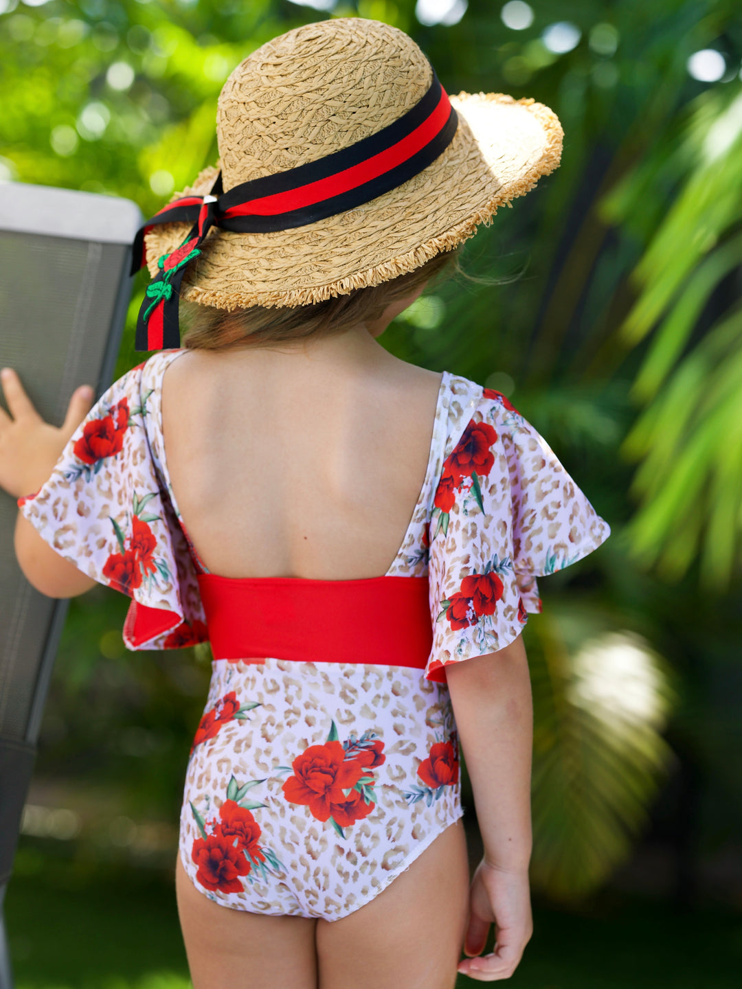 Spots and Petals Flare Sleeve One Piece Swimsuit