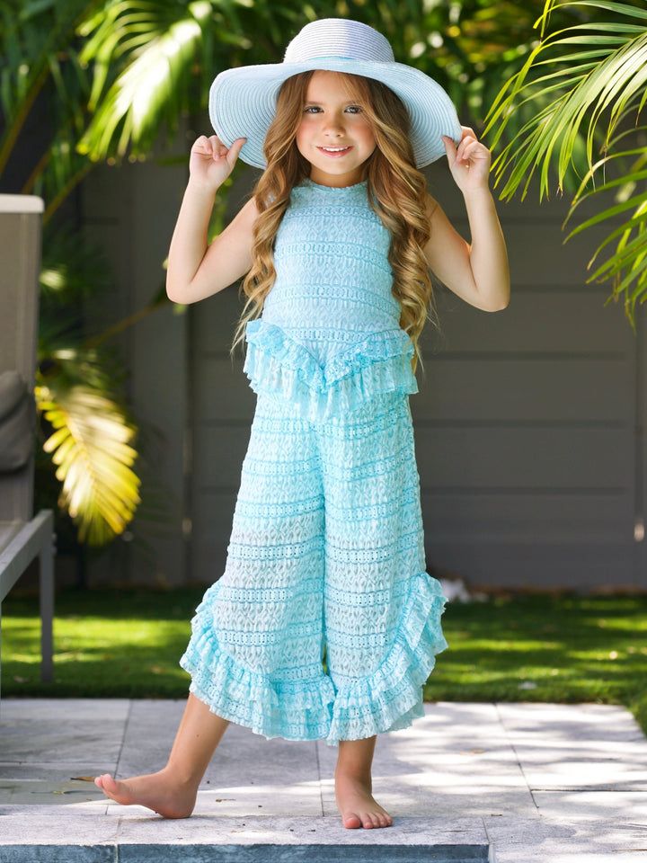Sway My Way Lace Top and Ruffle Palazzo Pants Set
