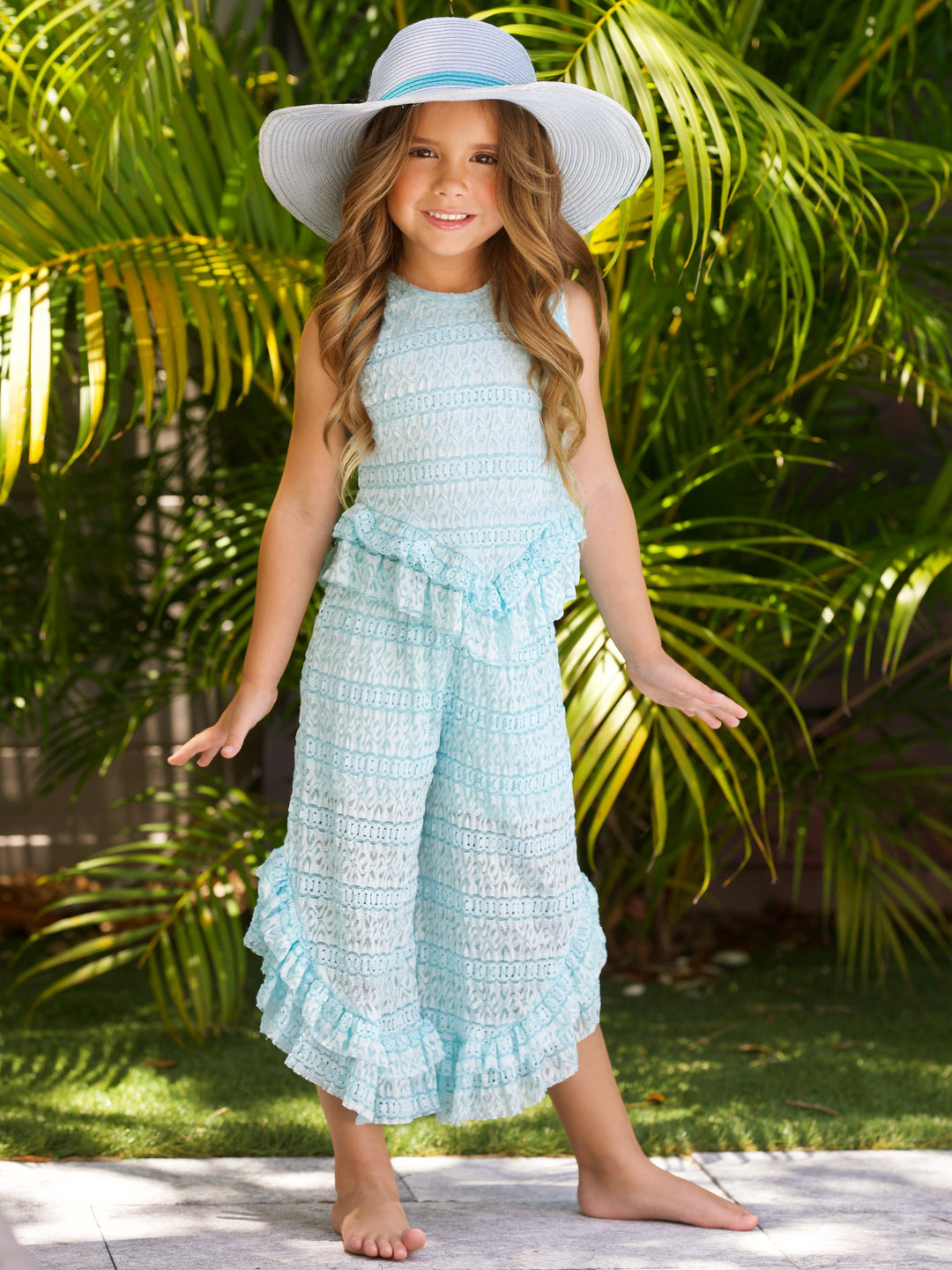 Sway My Way Lace Top and Ruffle Palazzo Pants Set