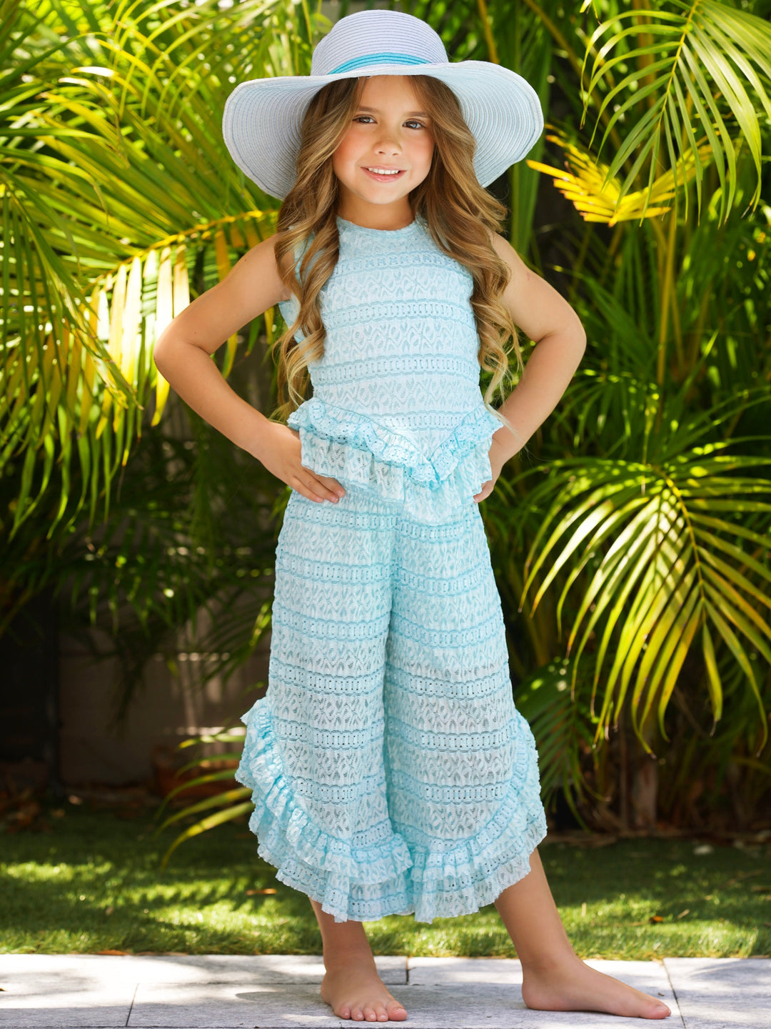 Sway My Way Lace Top and Ruffle Palazzo Pants Set