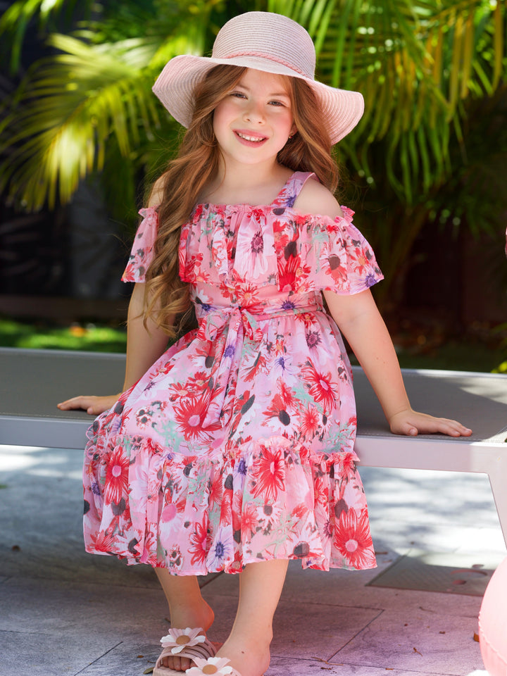 Seaside Petals Ruffle Midi Dress