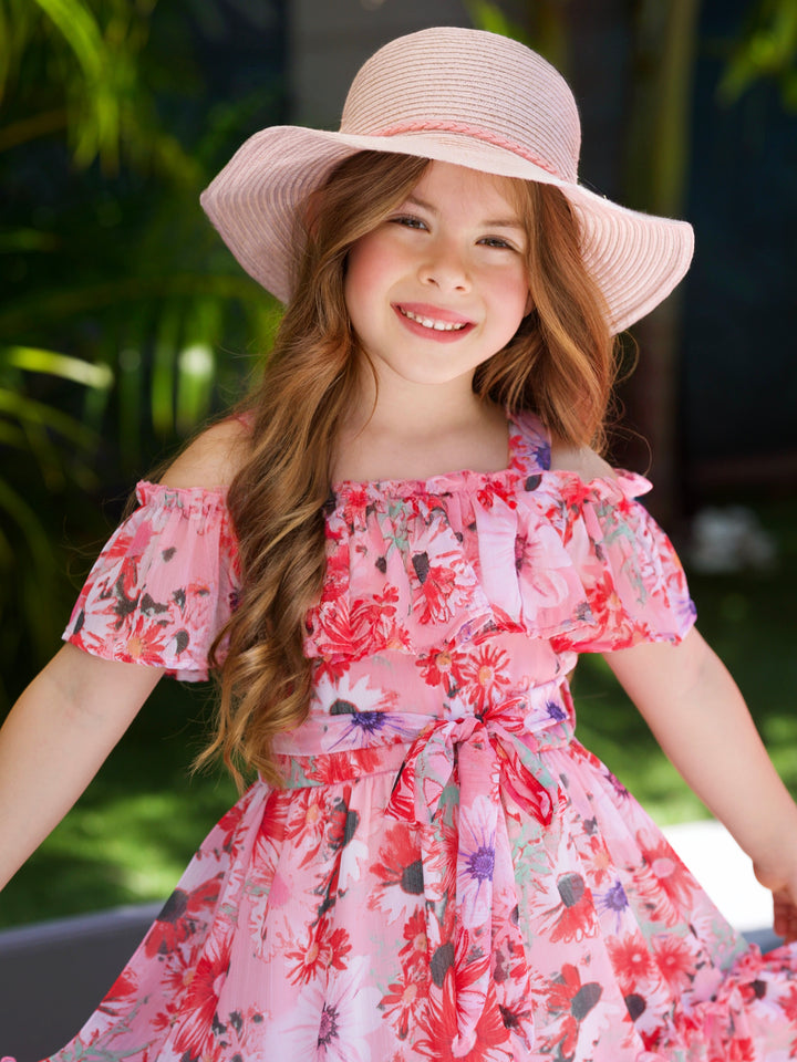 Seaside Petals Ruffle Midi Dress