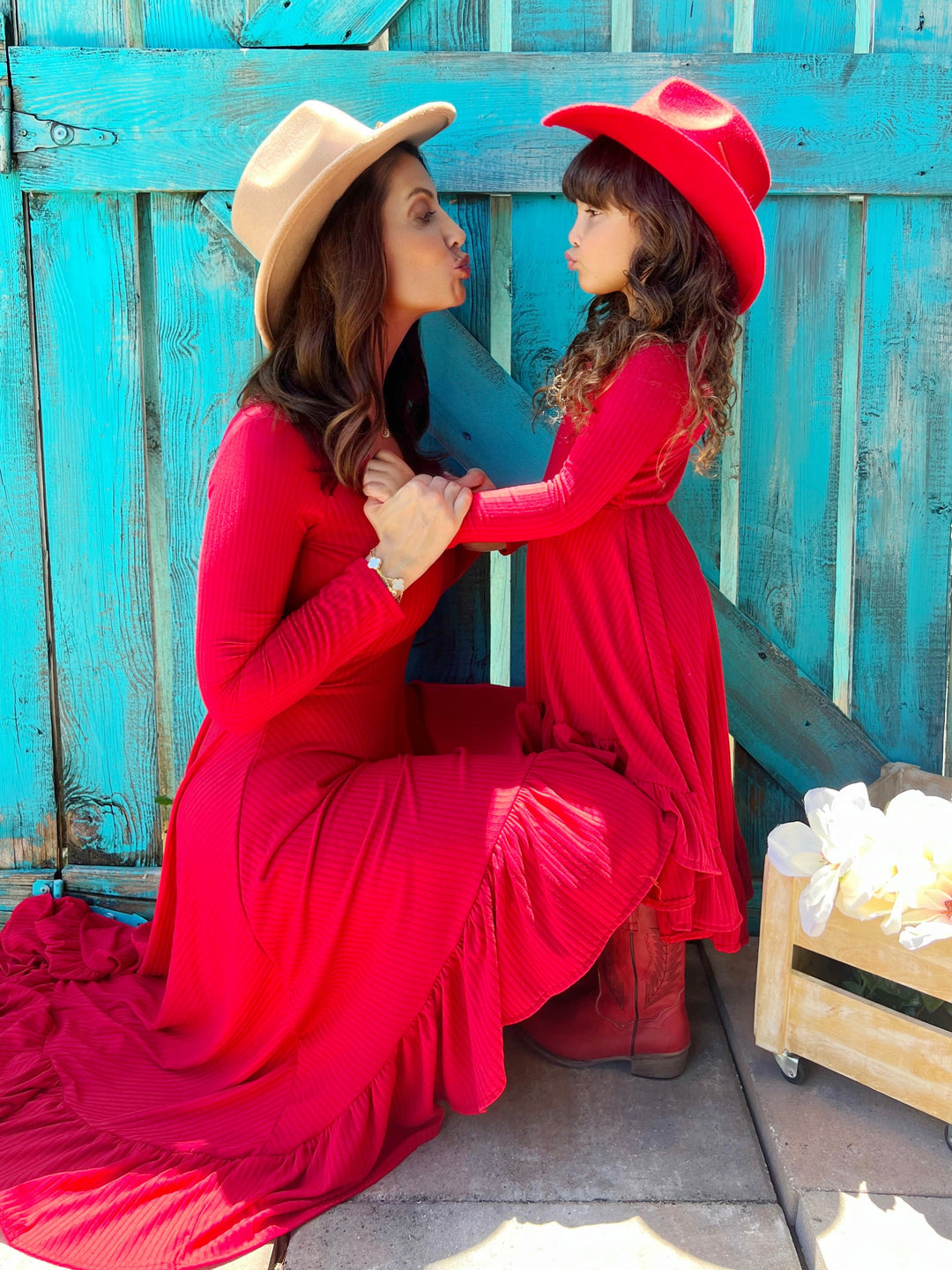 Mommy and Me Red Ruffled Rib Hi-Lo Twirl Dress