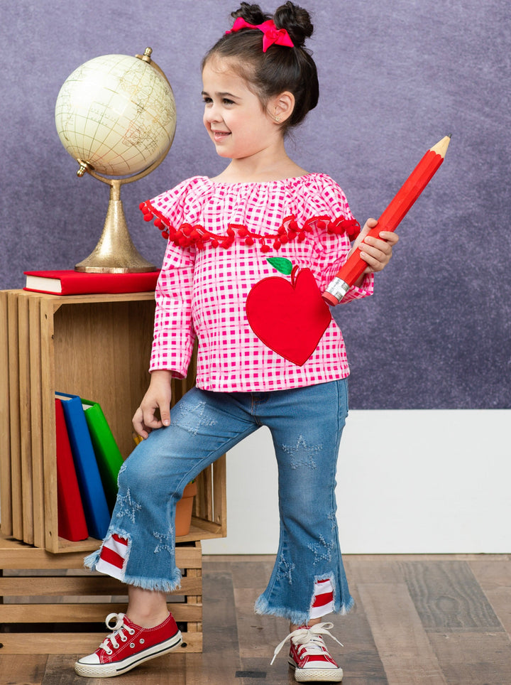 First Day of School | Apple Plaid Top & Jeans Set | Mia Belle Girls