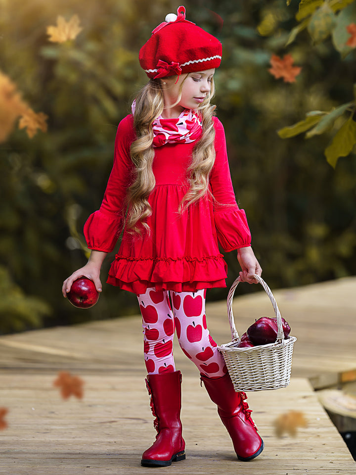 Girls Back To School Tunic Apple Legging & Scarf Set – Mia Belle Girls