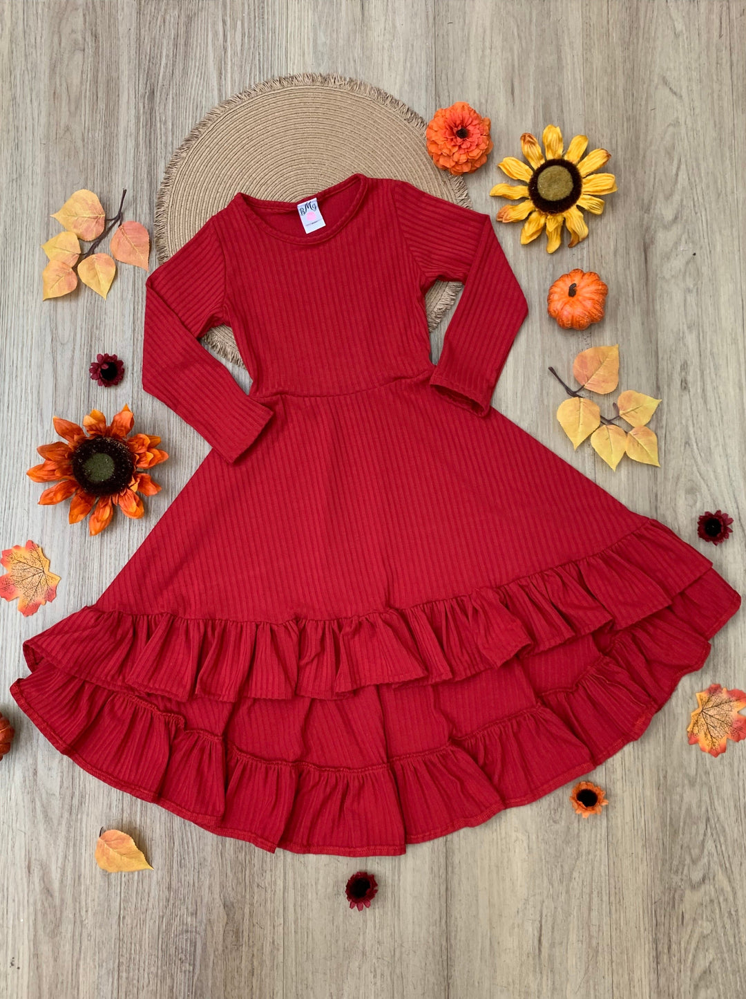 Mommy and Me Red Ruffled Rib Hi-Lo Twirl Dress