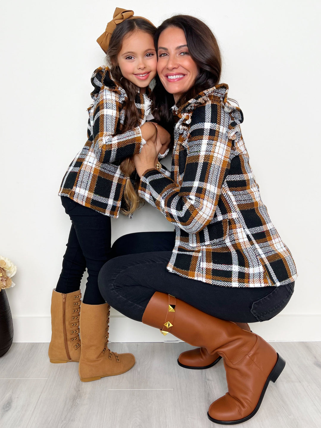 Mommy And Me Plaid Ruffle Bomber Jacket