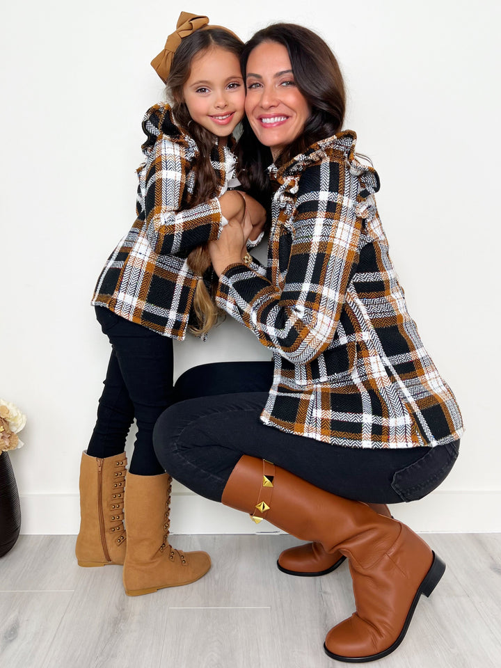 Mommy And Me Plaid Ruffle Bomber Jacket