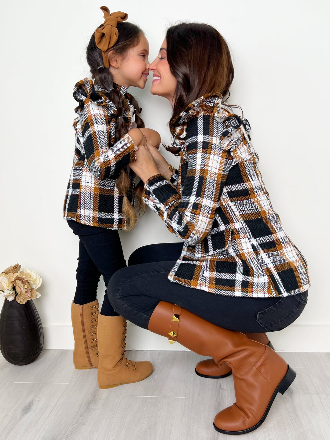Mommy And Me Plaid Ruffle Bomber Jacket