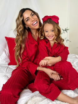 Mommy and Me Red Houndstooth Silky Pajama Set