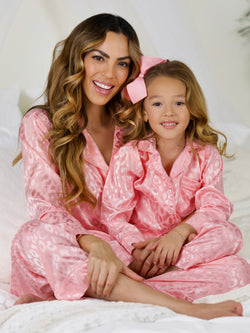 Mommy and Me Pink Leopard Print Silky Pajama Set