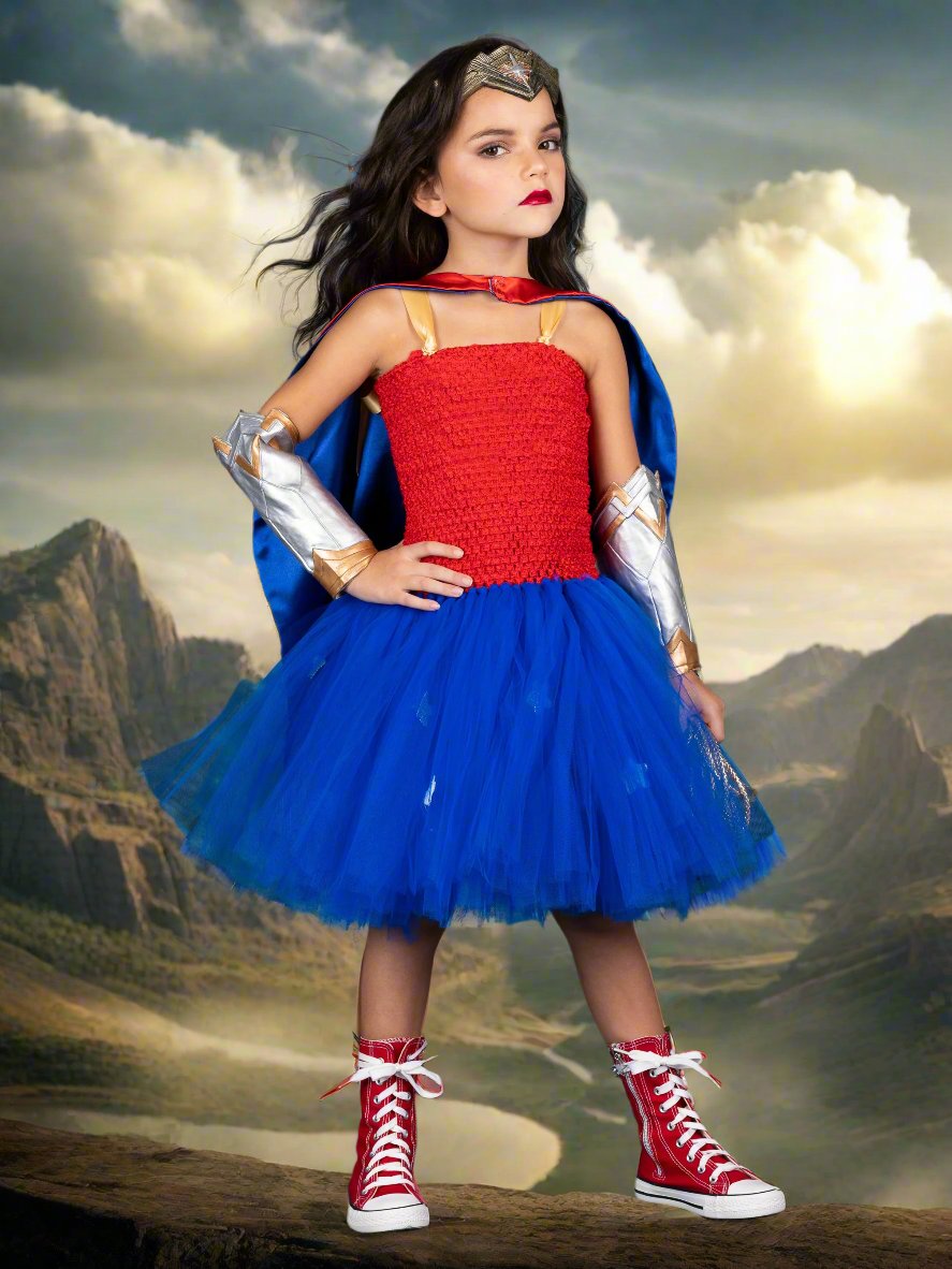 Girls Wonder Princess Tutu Costume Dress With Cape