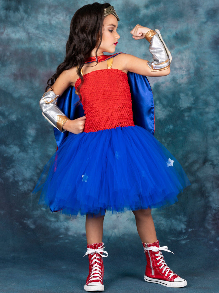 Girls Wonder Princess Tutu Costume Dress With Cape