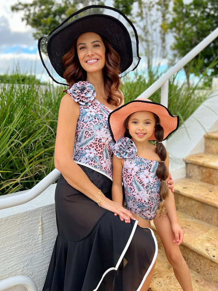 Mia Belle Girls Floral One Shoulder One Piece Swimsuit | Mommy and Me