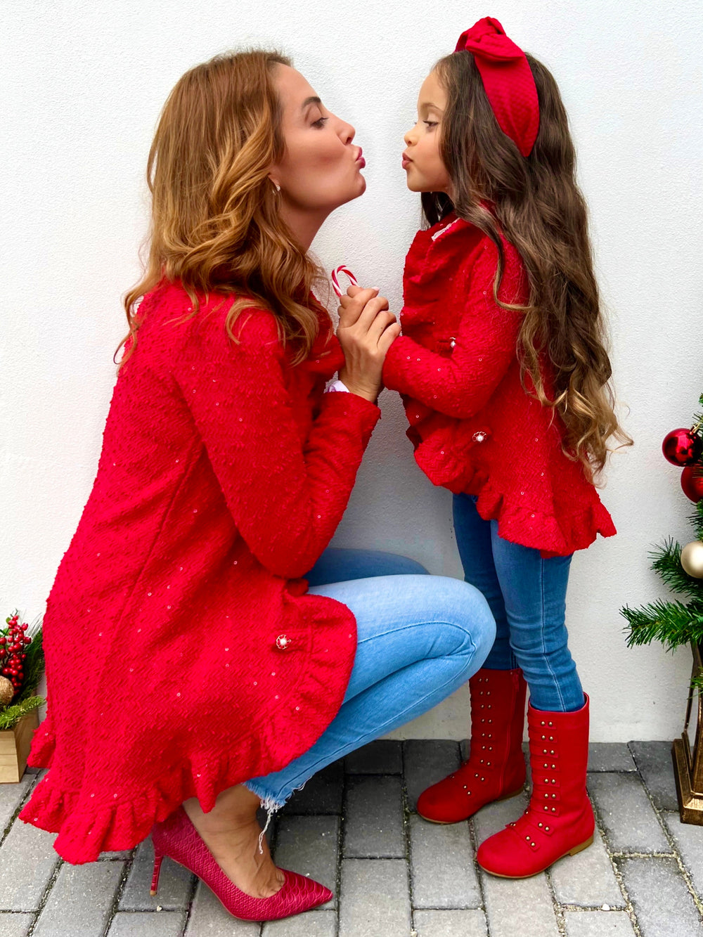 Mia Belle Burgundy Blazer Ruffle Cardigan | Mommy and Me Clothes