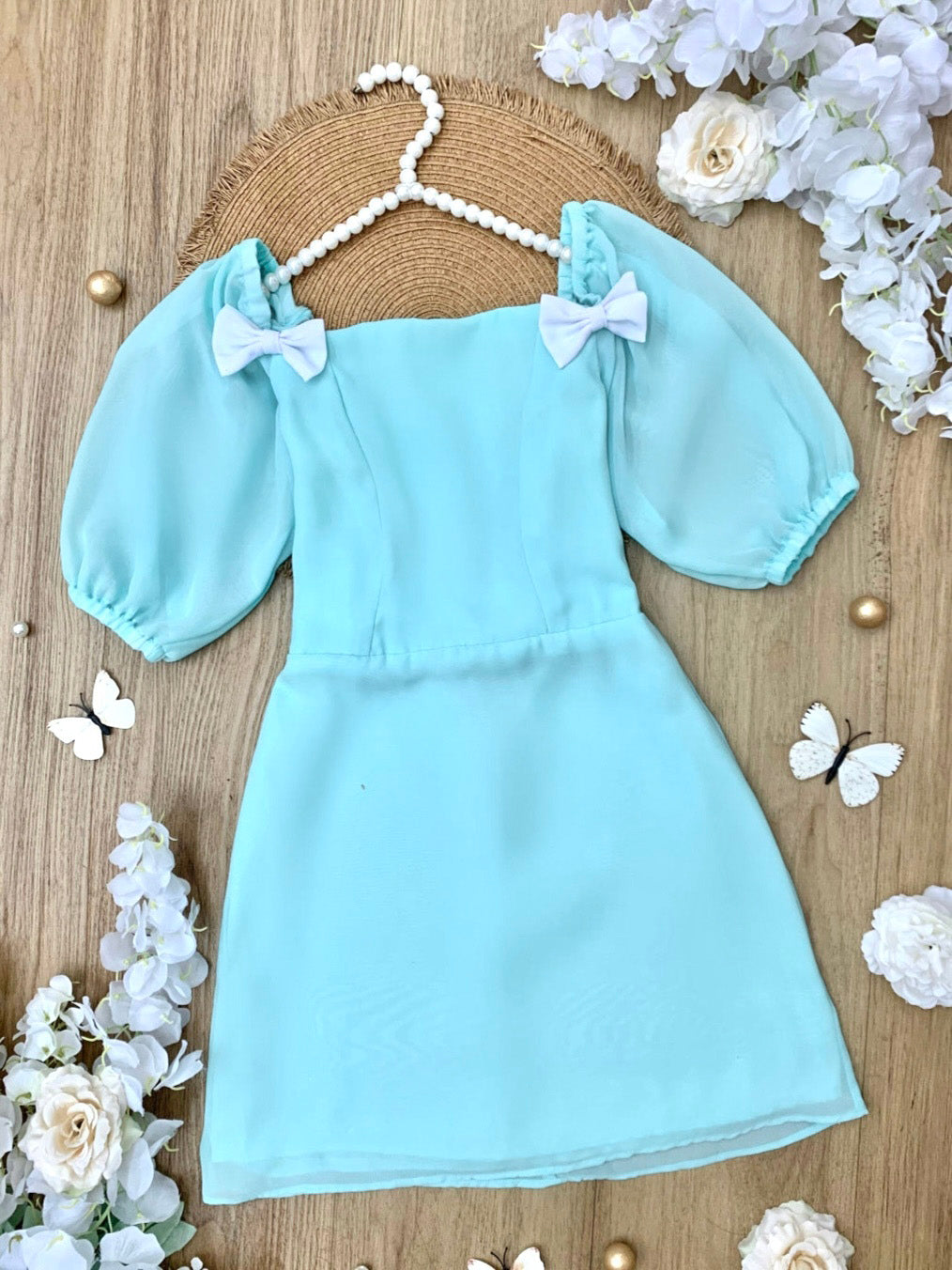 Mint Dream Bow Sleeve Party Dress