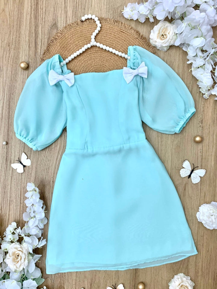 Mint Dream Bow Sleeve Party Dress