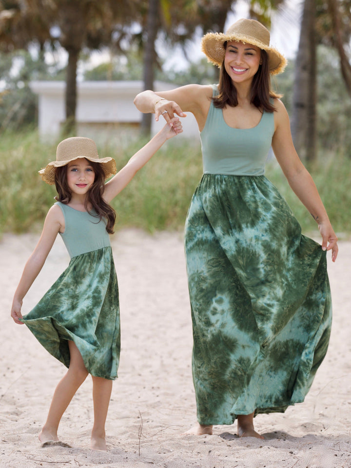 Mommy and Me Forest Glow Tie-Dye Maxi Dress