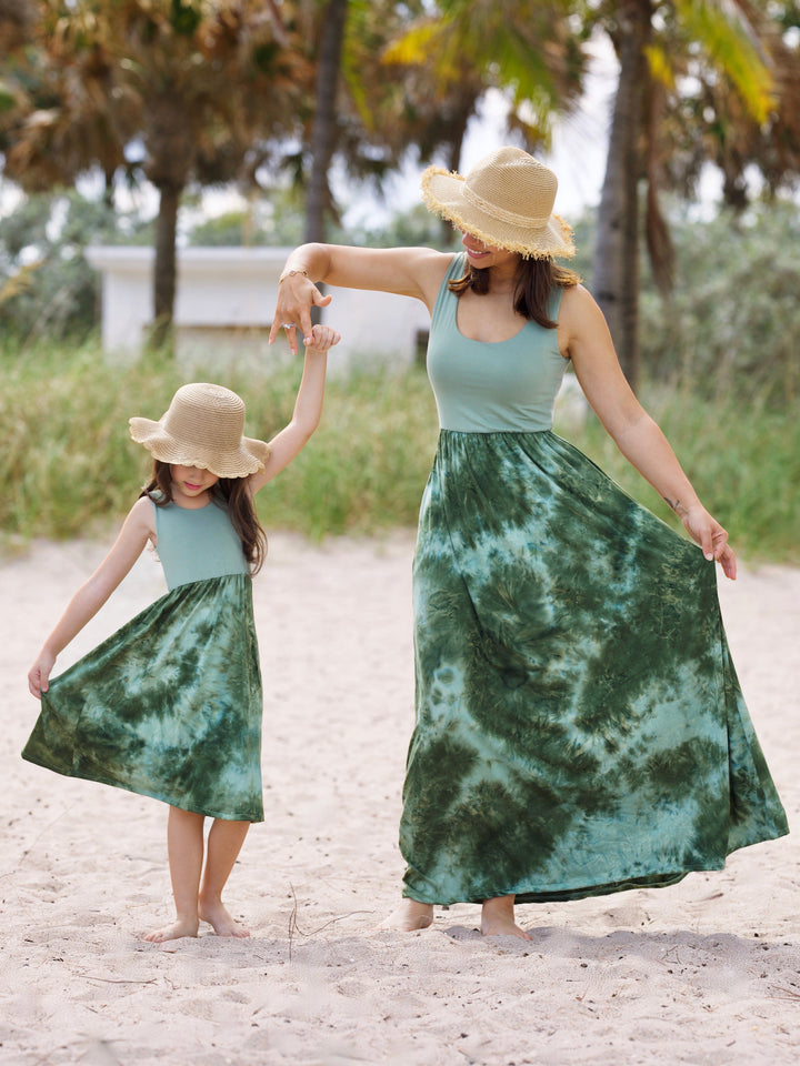 Mommy and Me Forest Glow Tie-Dye Maxi Dress