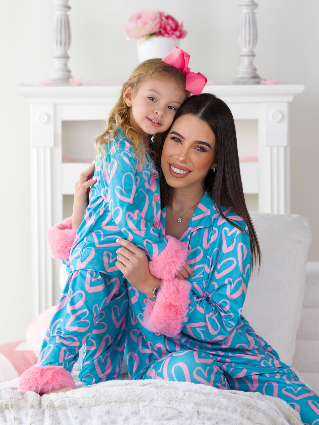 Mommy and Me Heart Furry Pajama Set