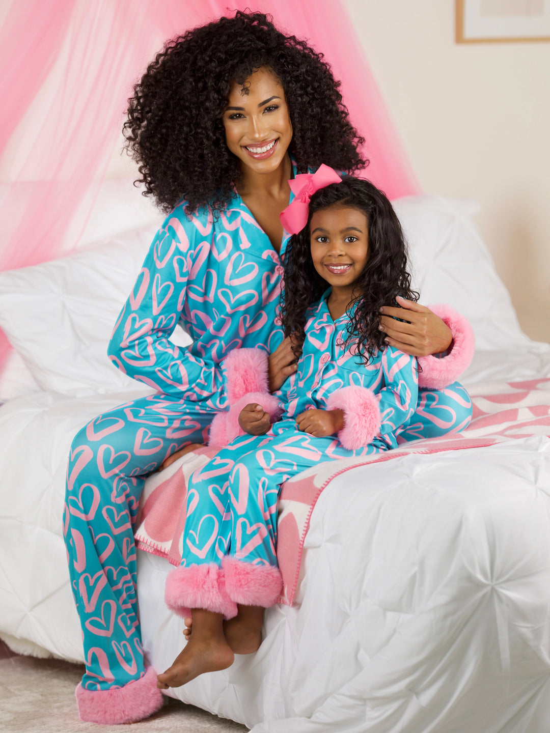 Mommy and Me Heart Furry Pajama Set