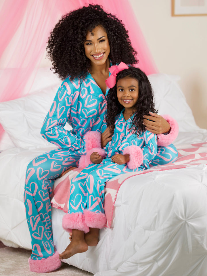 Mommy and Me Heart Furry Pajama Set