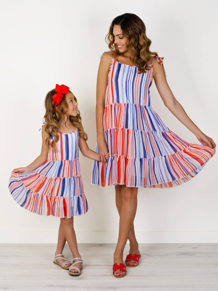 Mommy and Me Red White and Fabulous Striped Halter Dress