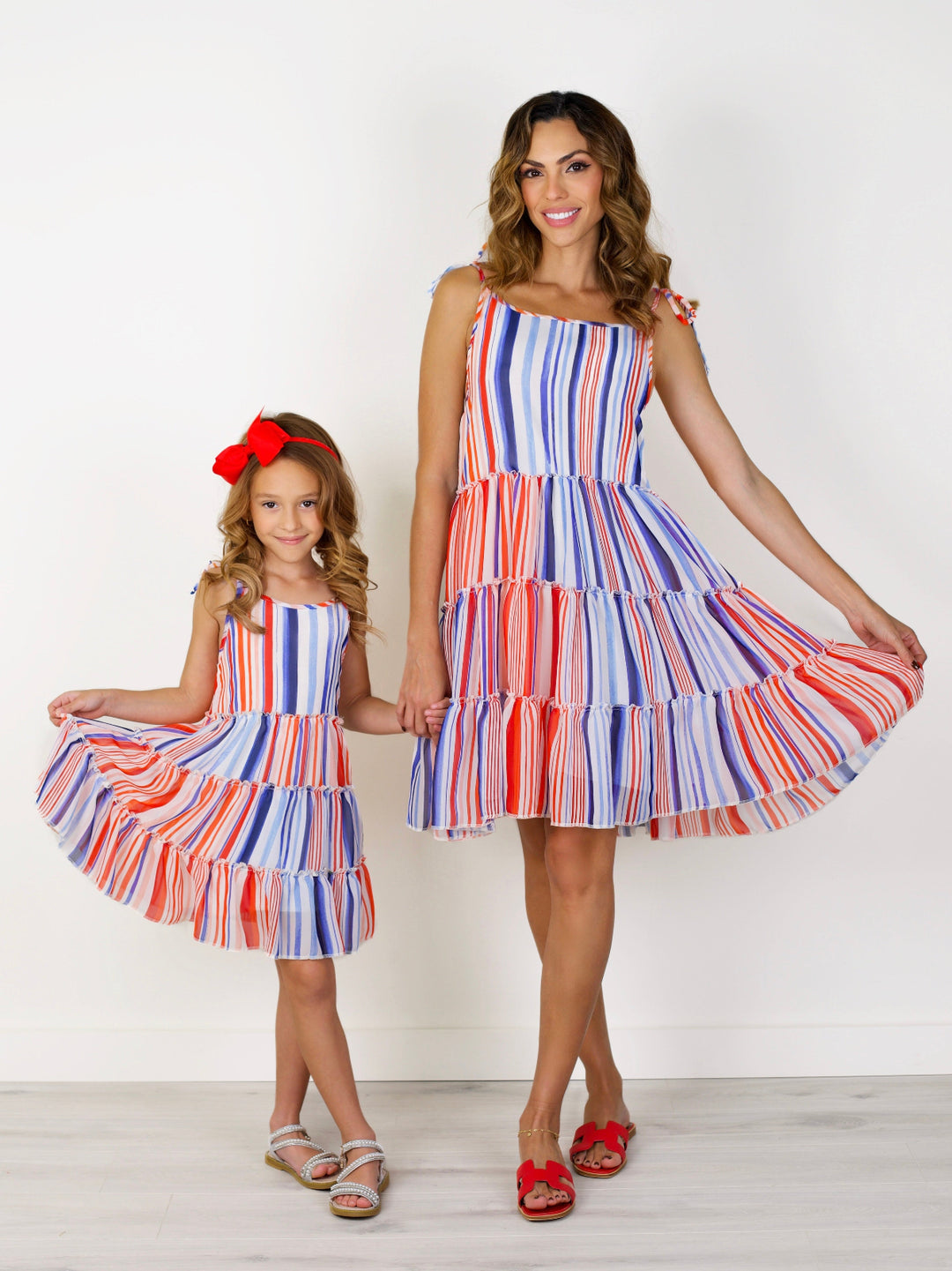 Mommy and Me Red White and Fabulous Striped Halter Dress