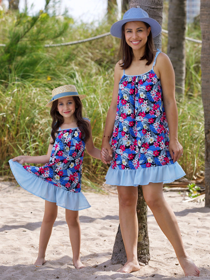 Mommy and Me Tropical Breeze Floral Ruffle Dress