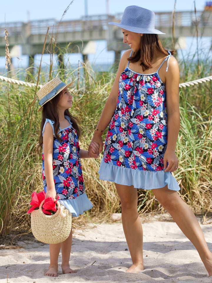 Mommy and Me Tropical Breeze Floral Ruffle Dress