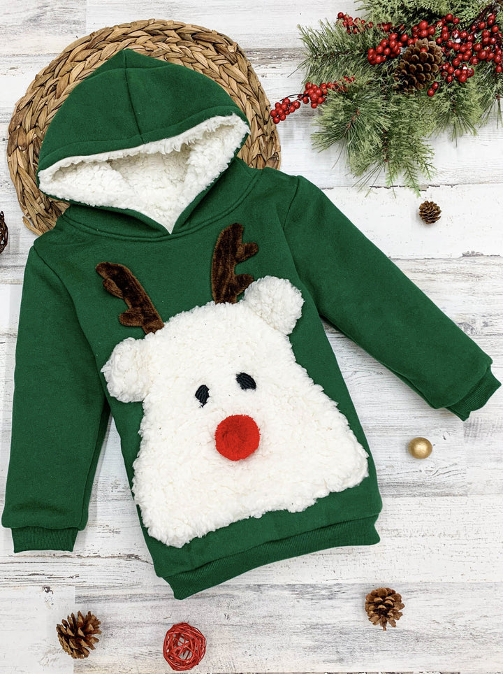 Cozy Winter Sweaters | Girls Plush Fleece Lined Reindeer Hoodie