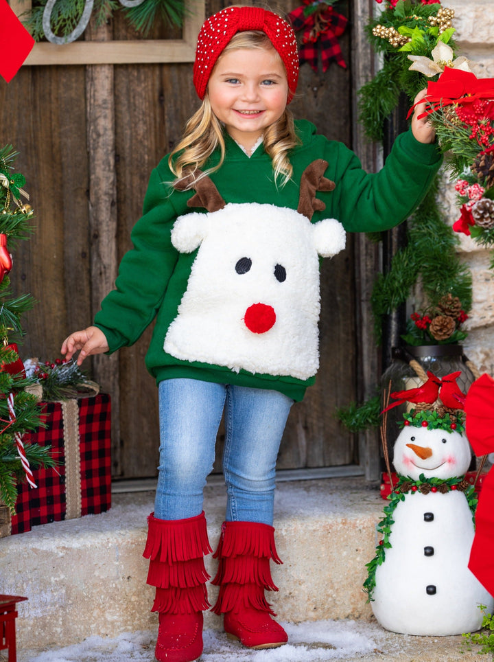 Cozy Winter Sweaters | Girls Plush Fleece Lined Reindeer Hoodie