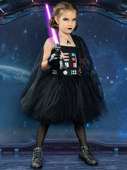 Girls Dark Star Villain Tutu Costume Dress with Cape