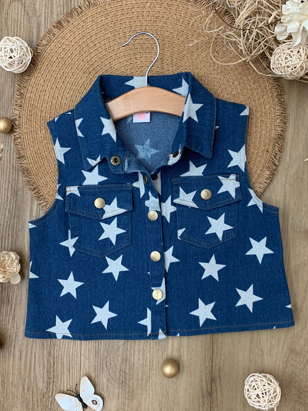 Starstruck Denim Sleeveless Button-Up Vest Top
