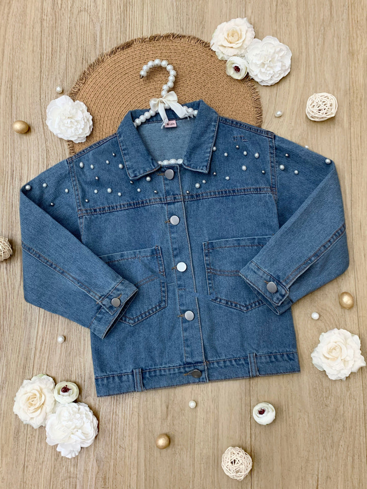 Pretty Pearl Embellished Denim Jacket