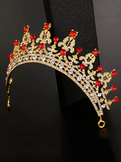 Girls Gold Fancy Red Rhinestone Crown
