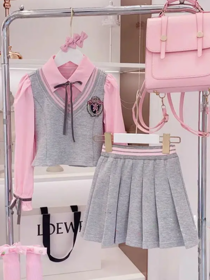 Elegant School Uniform Pleated Skirt Set