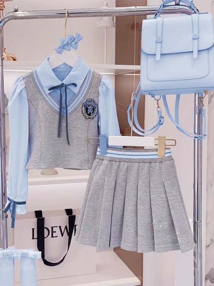 Elegant School Uniform Pleated Skirt Set