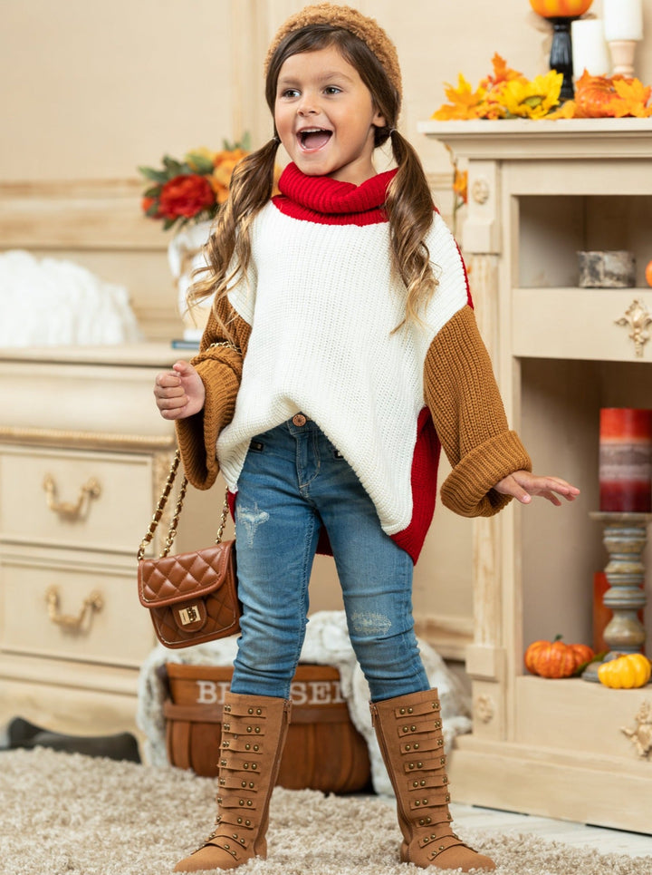 Mommy & Me Tops | Colorblock Kimono Sleeve Sweaters | Mia Belle Girls