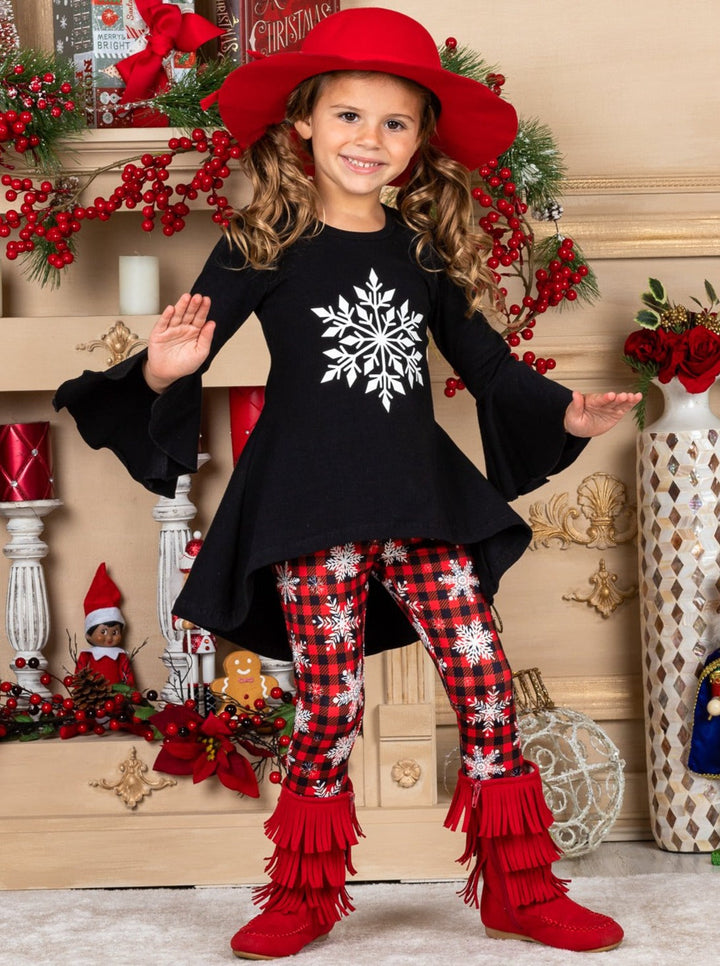 Cute Winter Sets | Girls Snowflake Hi-Lo Tunic & Plaid Legging Set
