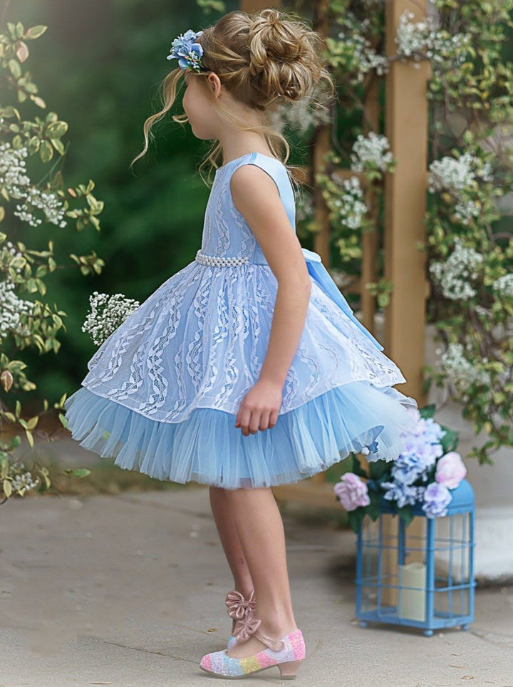 Toddler Dresses | Blue Embroidered Pearl Detail Special Occasion Dress