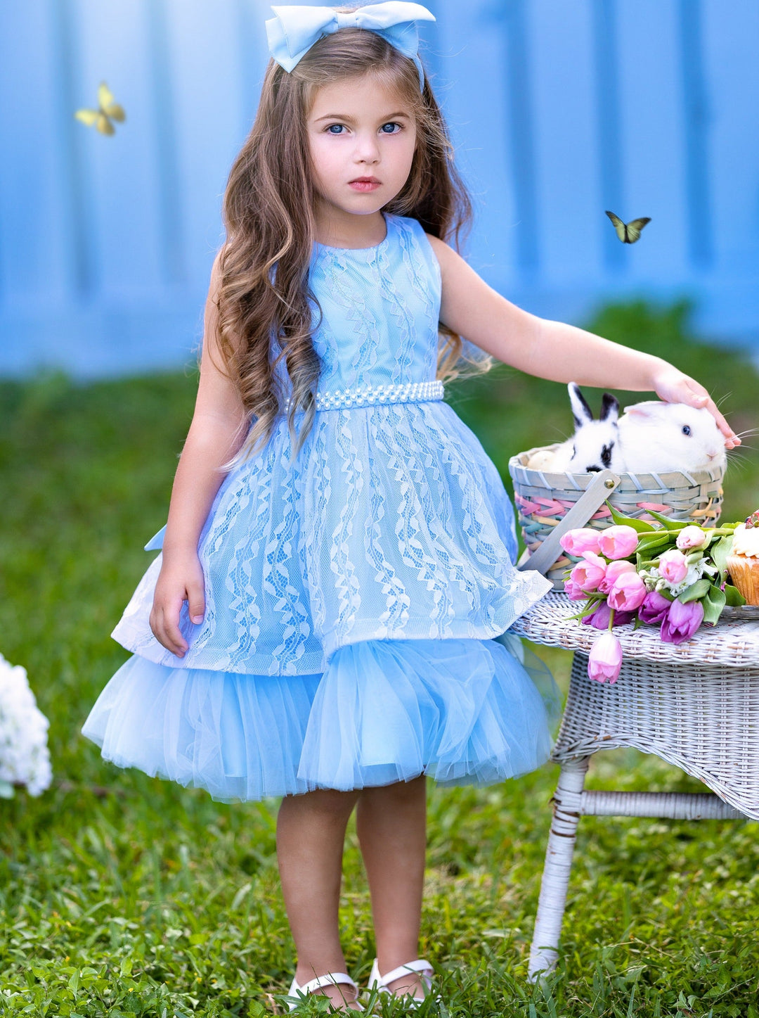 Toddler Dresses | Blue Embroidered Pearl Detail Special Occasion Dress