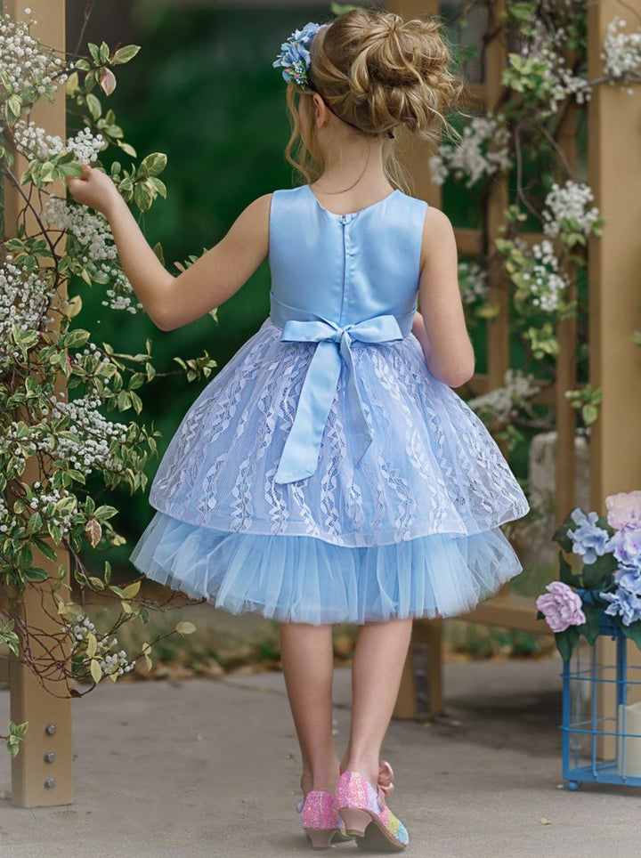 Toddler Dresses | Blue Embroidered Pearl Detail Special Occasion Dress