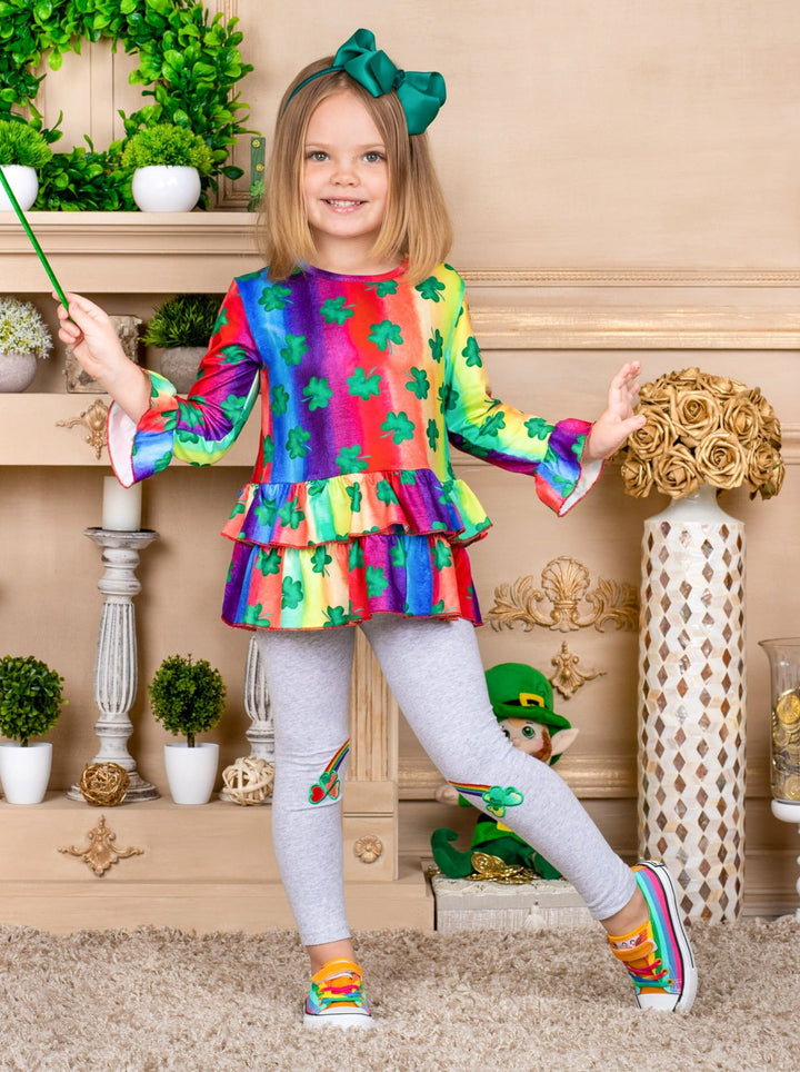 St. Patrick's Day Clothes | Girls Rainbow Clover Tunic & Legging Set